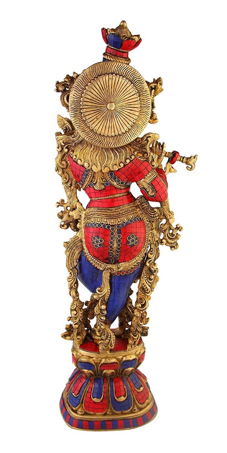 Brass Krishna Bhagwan Idol in Gold Color Height 29 Inch - SvarupArt