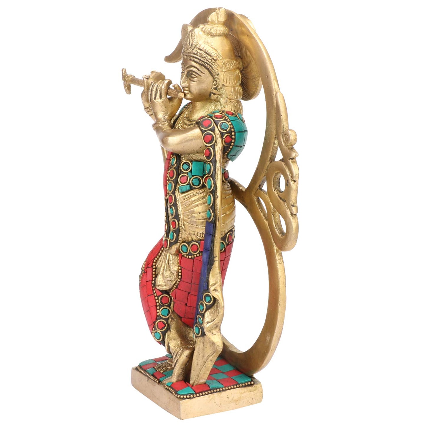 Brass Krishna Murti in Multicolor Heigh 8.5-Inch - SvarupArt