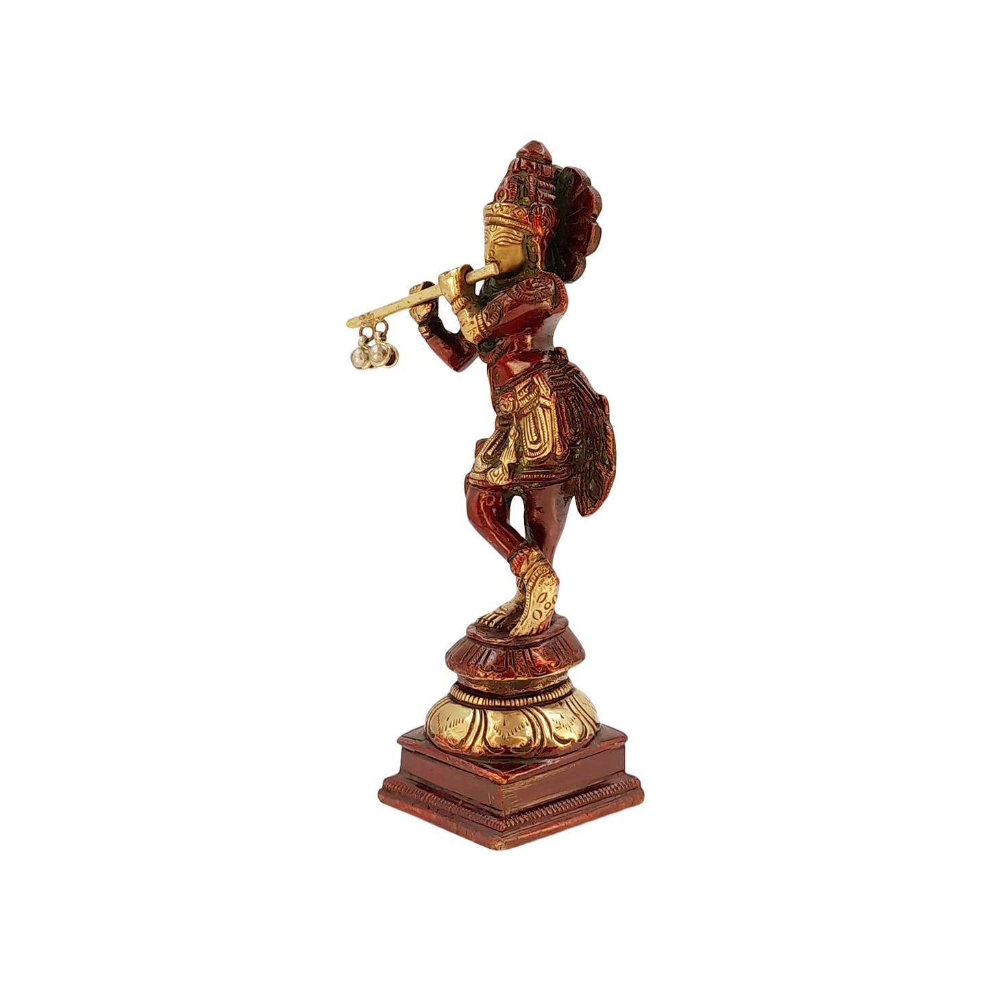 Brass Krishna Bhagwan Idol in Brown Color Height 6 Inch - SvarupArt