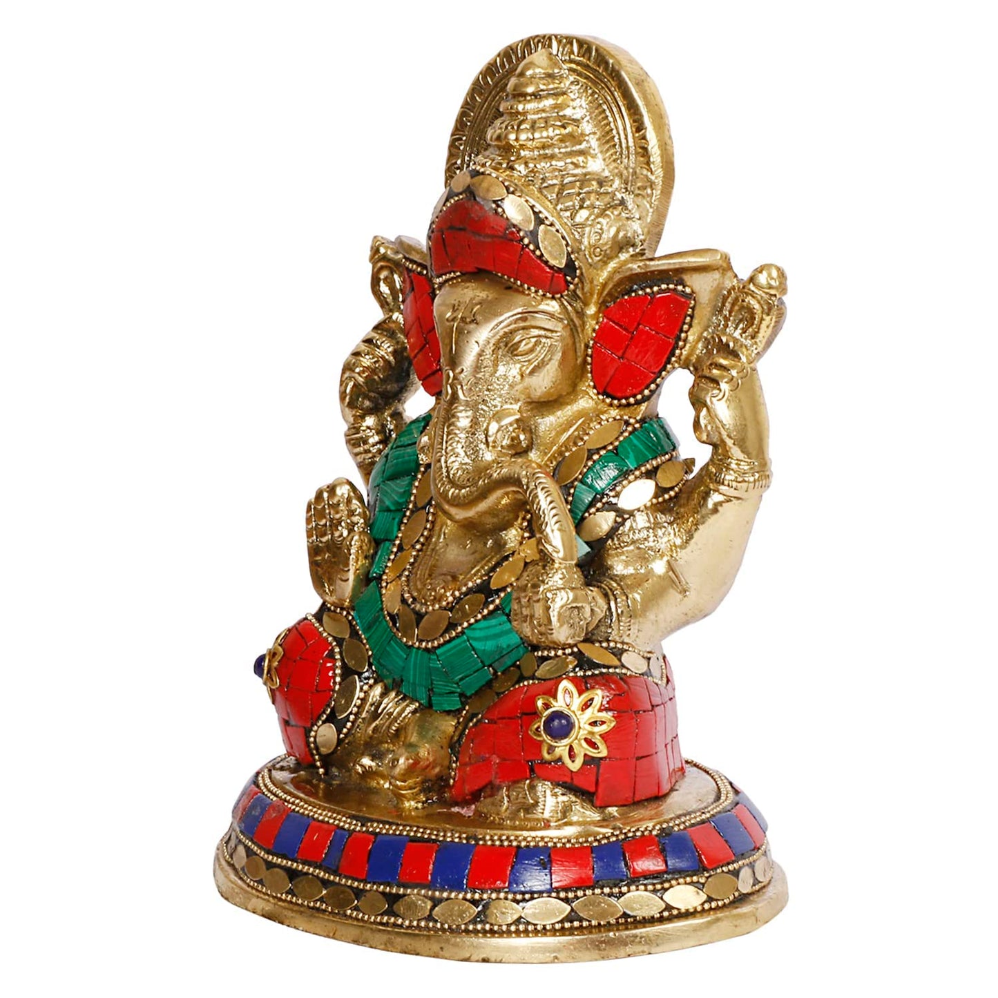 Brass Sitting Ganesha Idol In Multicolor Height 7 Inch Weight 1.8 Kg - SvarupArt