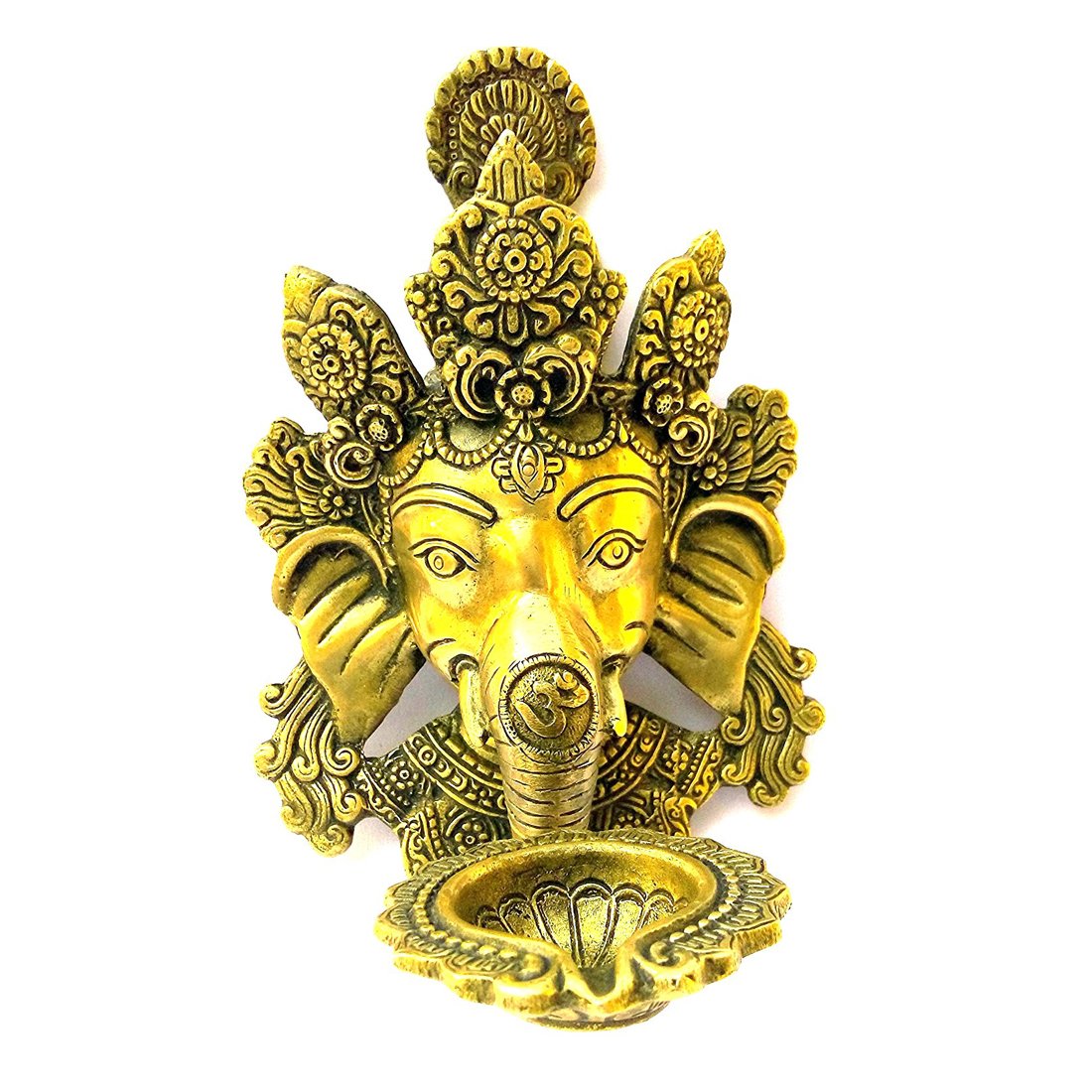 Brass Ganesha Idol with Lamp on Trunk: For Diwali, Home Decor & Wall Gifts. - SvarupArt