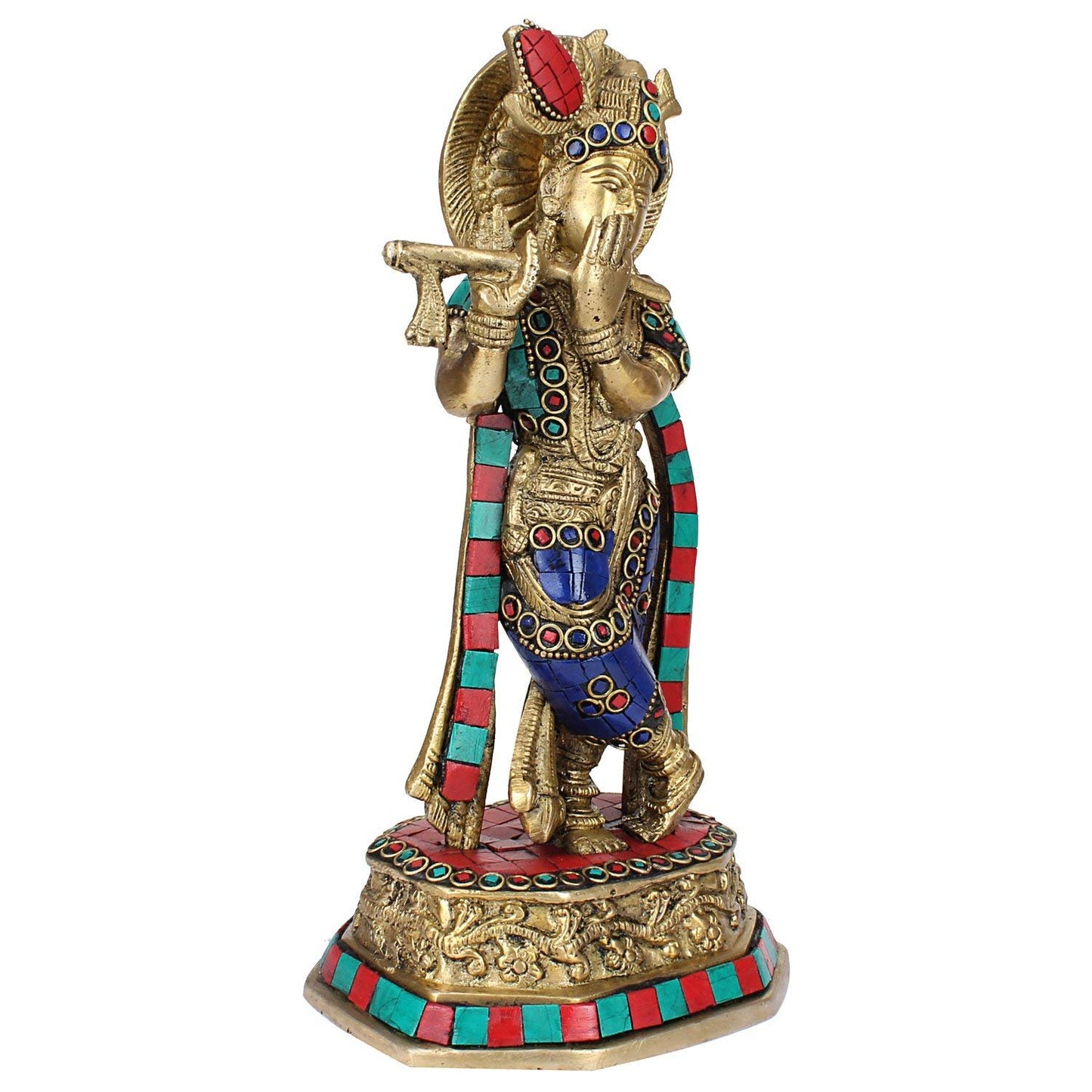 Brass Krishna Bhagwan Murti in Multicolor Height 10 Inch - SvarupArt