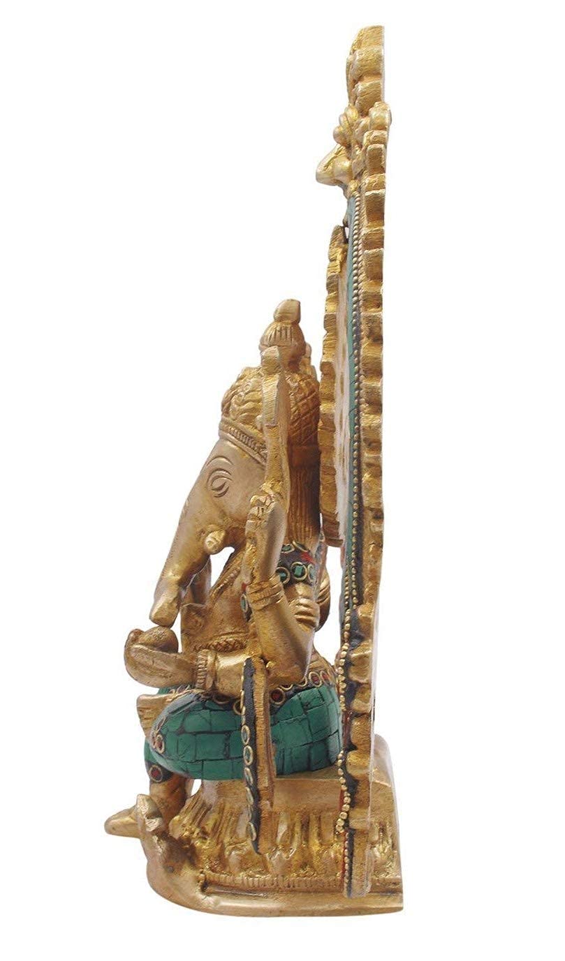 Brass Sitting Ganesha Idol In Multicolor Height 7.5 Inch Weight 2.6 Kg - SvarupArt
