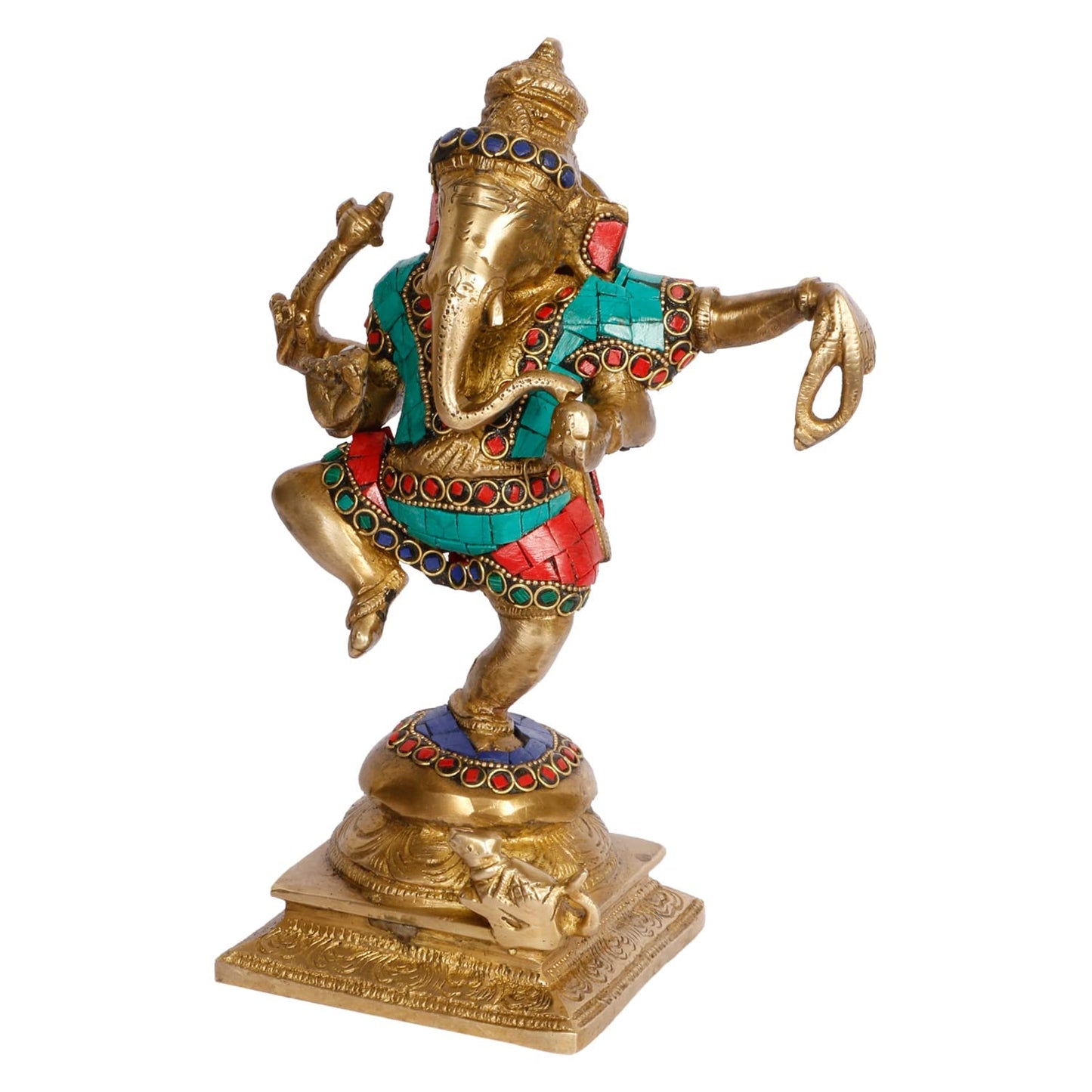Brass Dancing Ganesha Idol In Multicolor Height 7 Inch Weight 2.4 Kg - SvarupArt