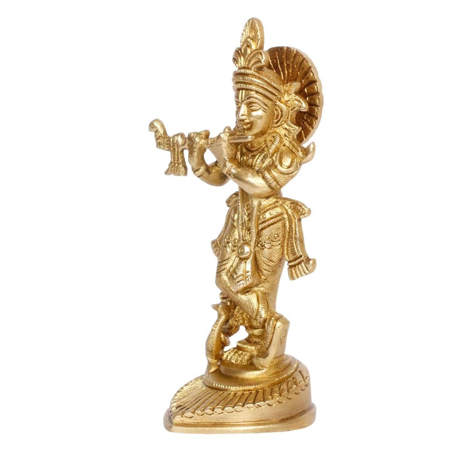 Brass Krishan Bahgwan Murti in Gold Color Height 6.5 Inch - SvarupArt