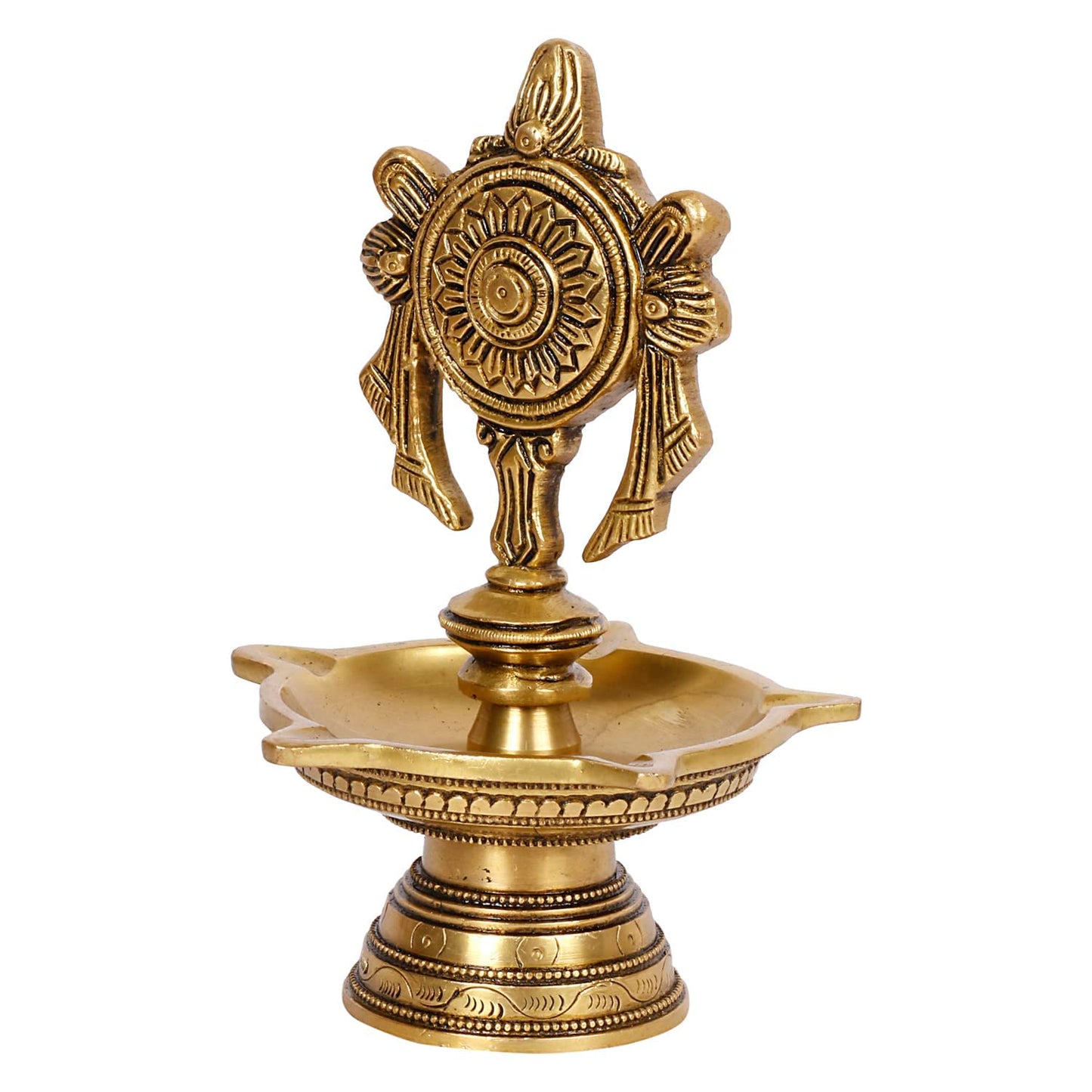 6 Inch Multicolor Brass Chakra Diya: For Temple Aarti, Camphor Burn & Puja. Handheld Design. - SvarupArt