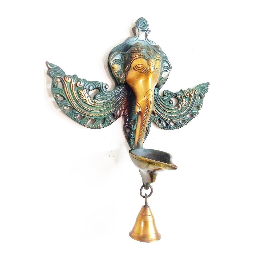 Brass Ganesha Wall Hanging with Diya & Bell: Ideal for Diwali, Home Dcor & Festive Gifts. - SvarupArt
