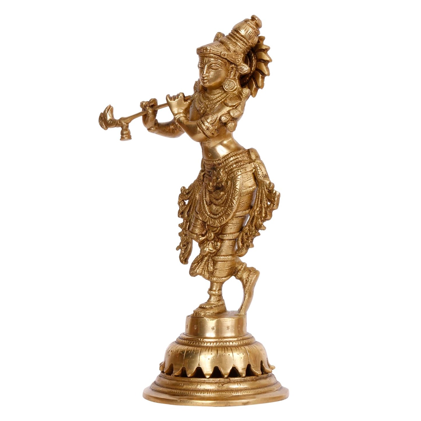 Brass Krishna Murti in Gold Color Height 10 Inch - SvarupArt