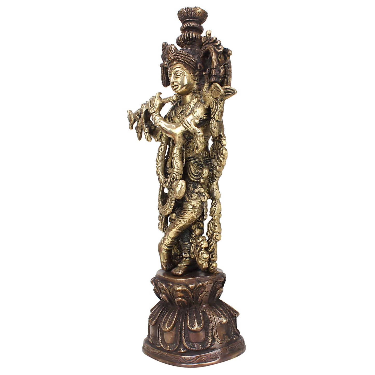 Brass Krishna Idol in Multicolor Height 13 Inch - SvarupArt