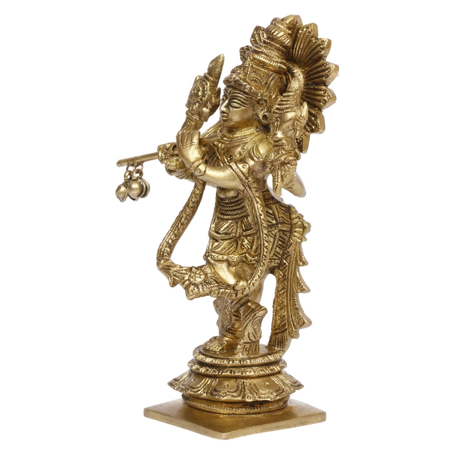Brass Idol of Krishna with Flute in Hand Gold Color 5.5 Inch Height - SvarupArt