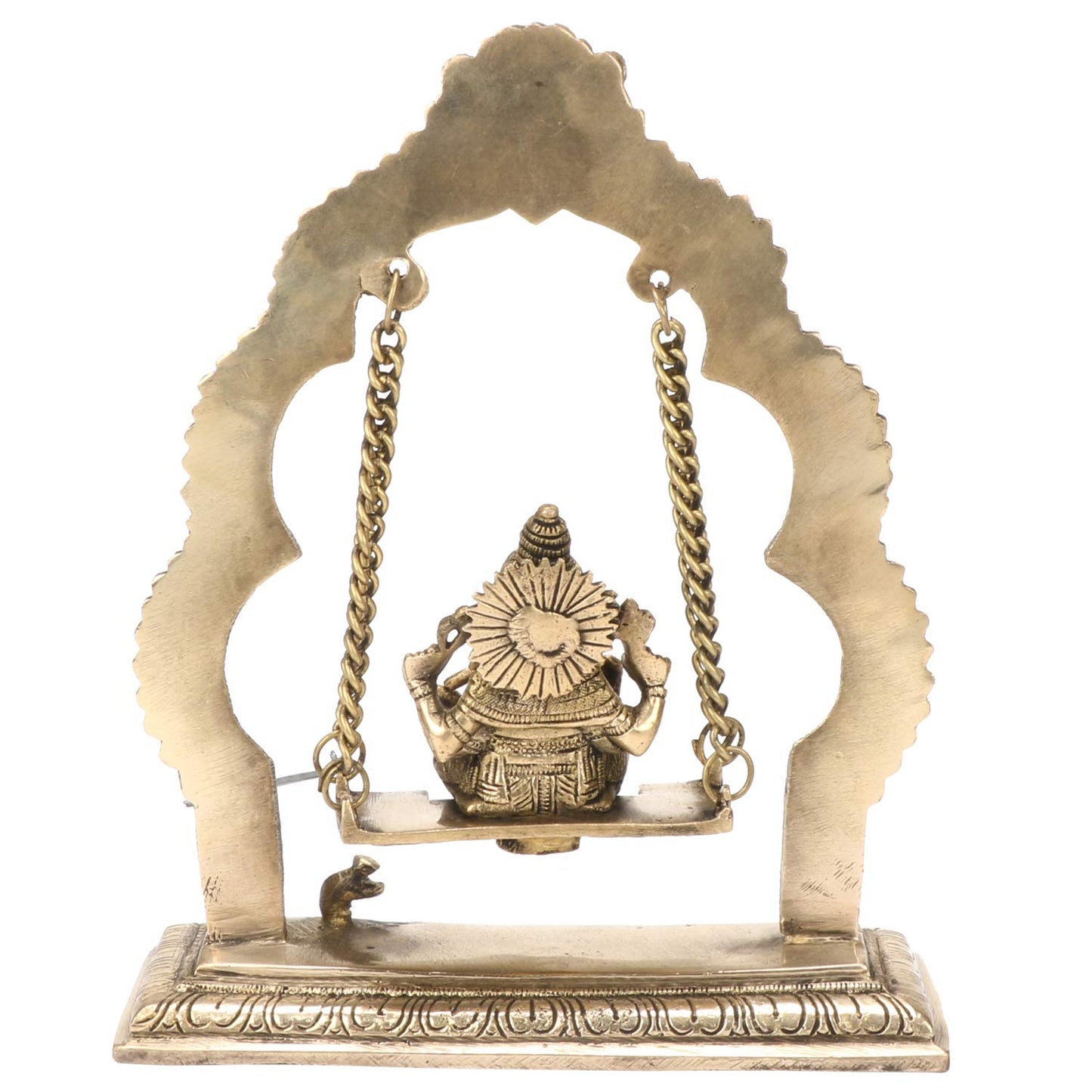 Brass Jhula Ganesha Idol In Gold Color Height 5.5 Inch Weight 1.3 Kg - SvarupArt
