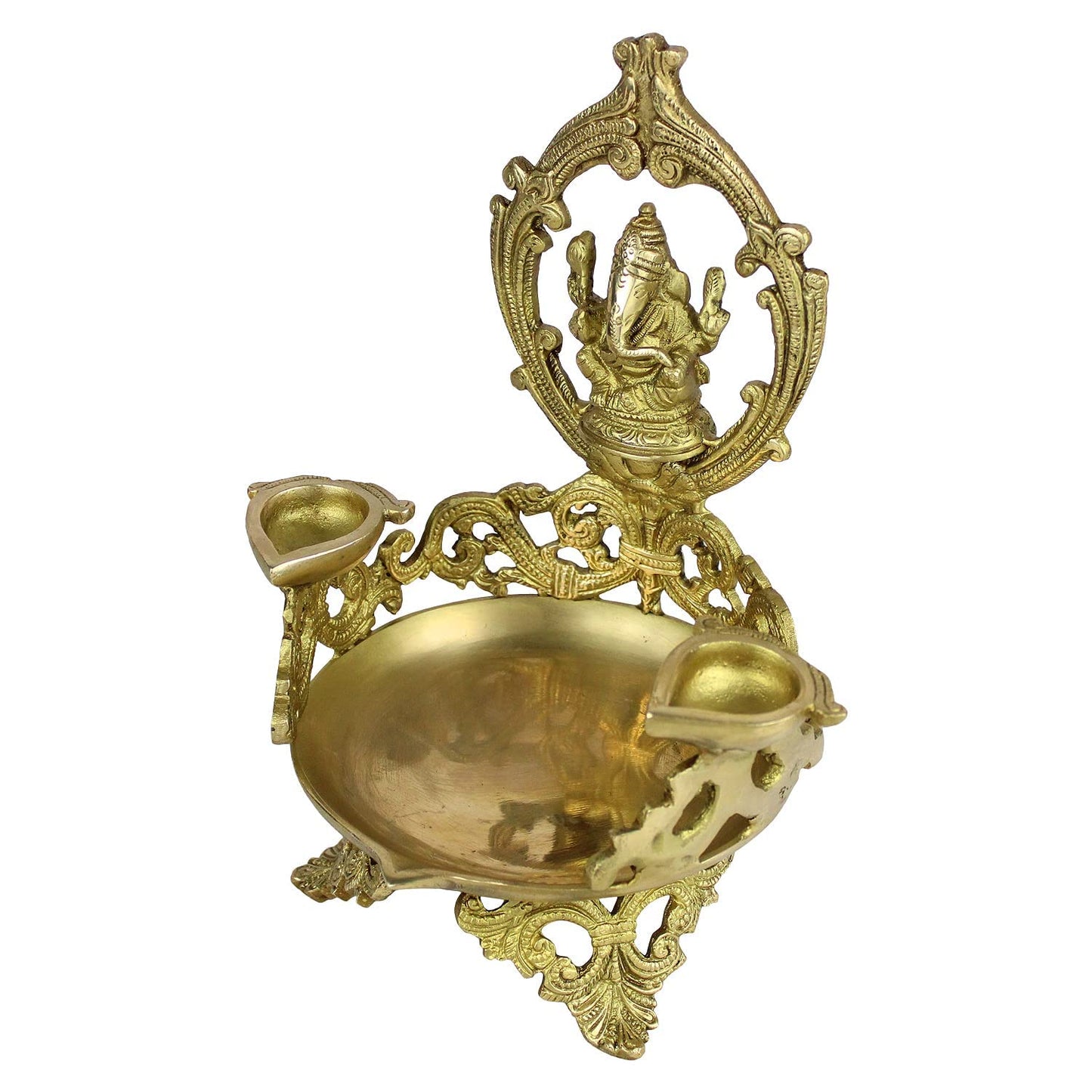 Brass Urli Diya with Ganesh Ji Top: Ideal for Temple, Table Decor & Kapoor Burner. - SvarupArt