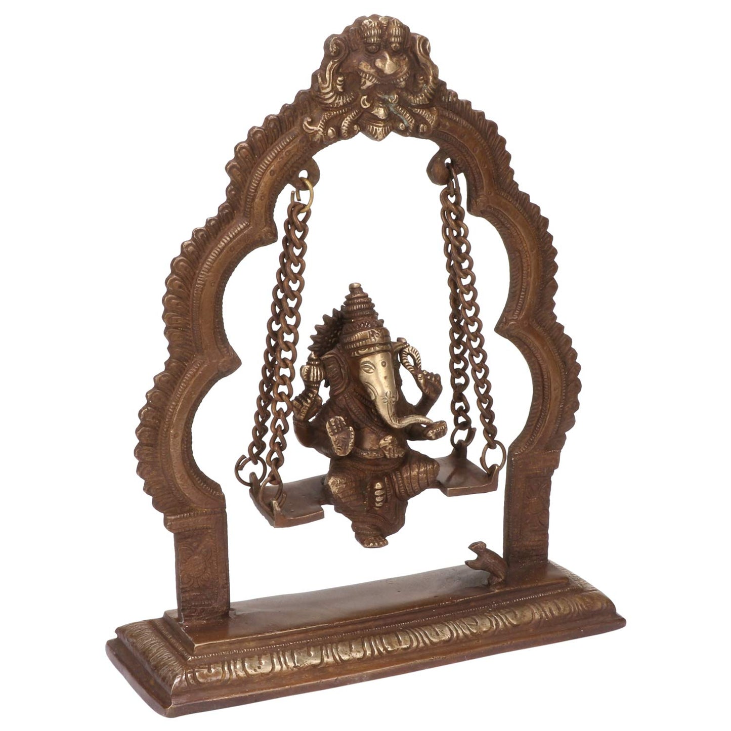Brass Jhula Ganesha Idol In Gold Color Height 5 Inch Weight 1.7 Kg - SvarupArt