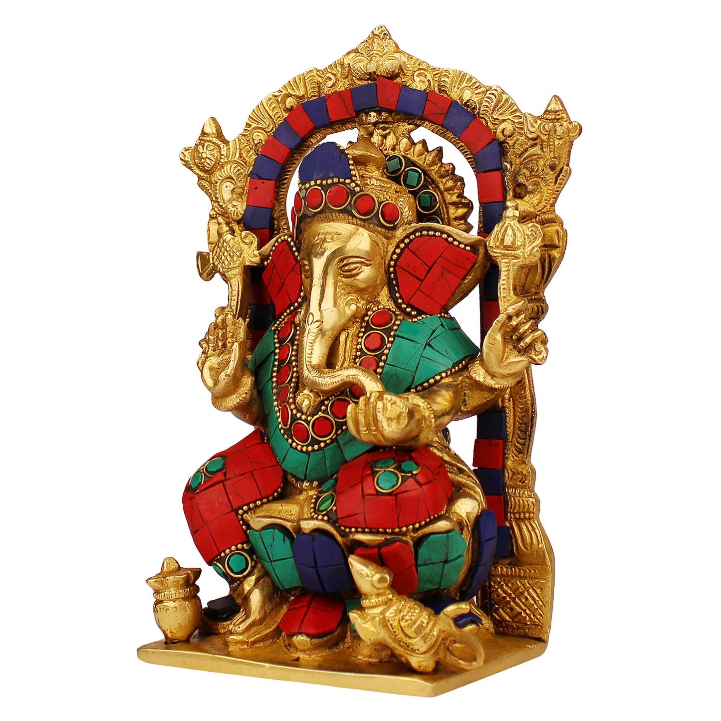 Brass Sitting Ganesha Idol In Multicolor Height 5.5 Inch Weight 2.2 Kg - SvarupArt