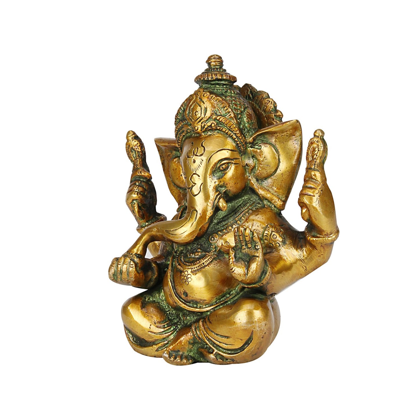 Brass Sitting Ganesha Idol In Multicolor Height 5 Inch Weight 1.3 Kg - SvarupArt