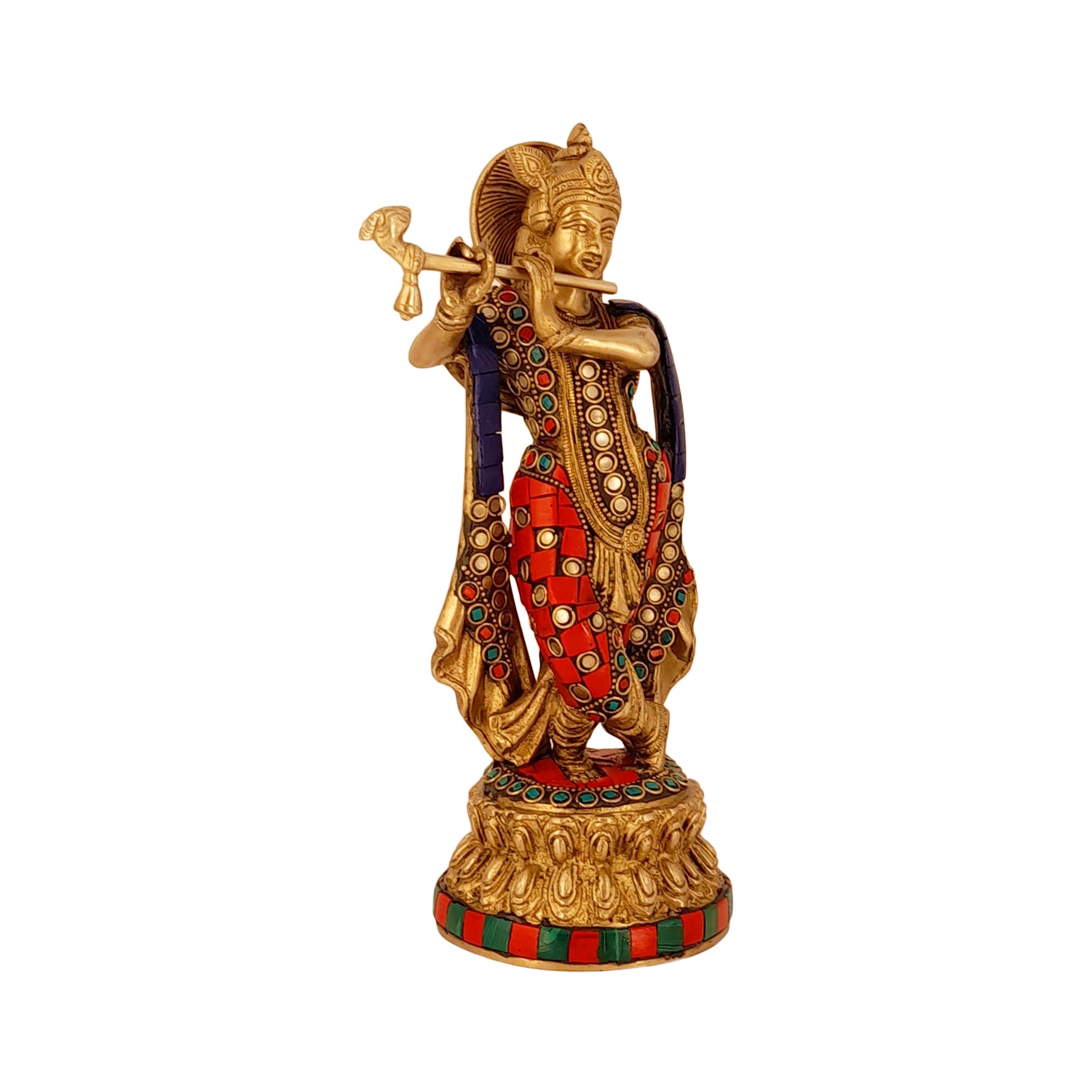 Brass Krishna Murti in Multcolor Height 9.5 Inch - SvarupArt
