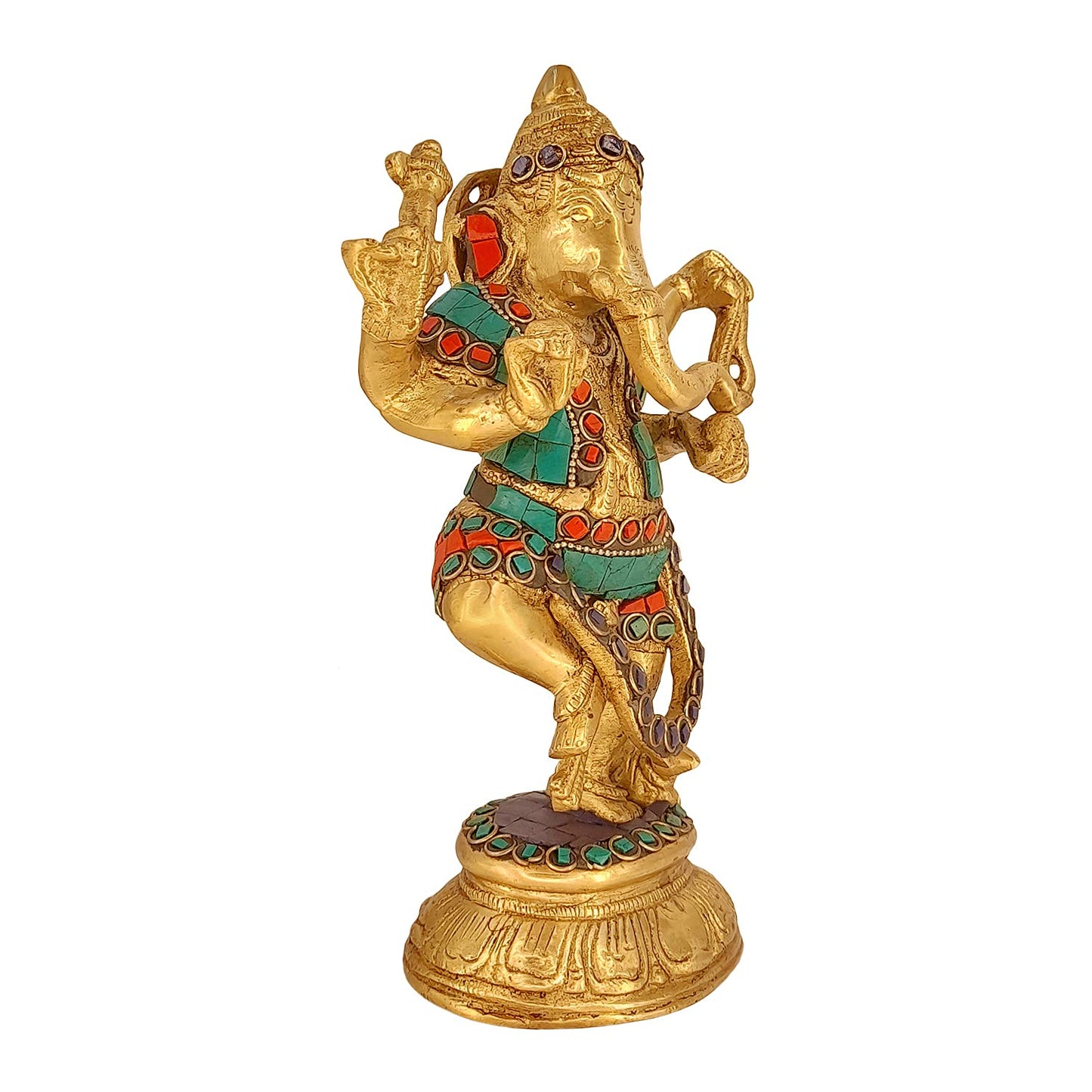 Brass Dancing Ganesha Idol In Multicolor Height 7 Inch Weight 1.9 Kg - SvarupArt