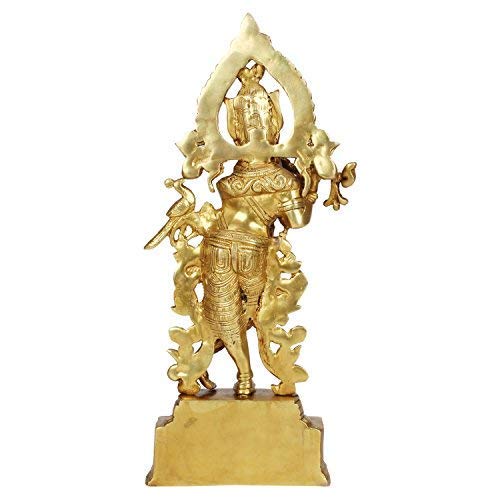 Brass Krishna Bhagwan Idol Murli Kishan Murti Playing Bansuri Gift for Home Mandir Decor Marriage Height 13.7 Inch - SvarupArt