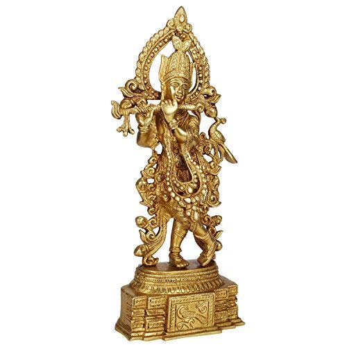 Brass Krishna Bhagwan Idol Murli Kishan Murti Playing Bansuri Gift for Home Mandir Decor Marriage Height 13.7 Inch - SvarupArt