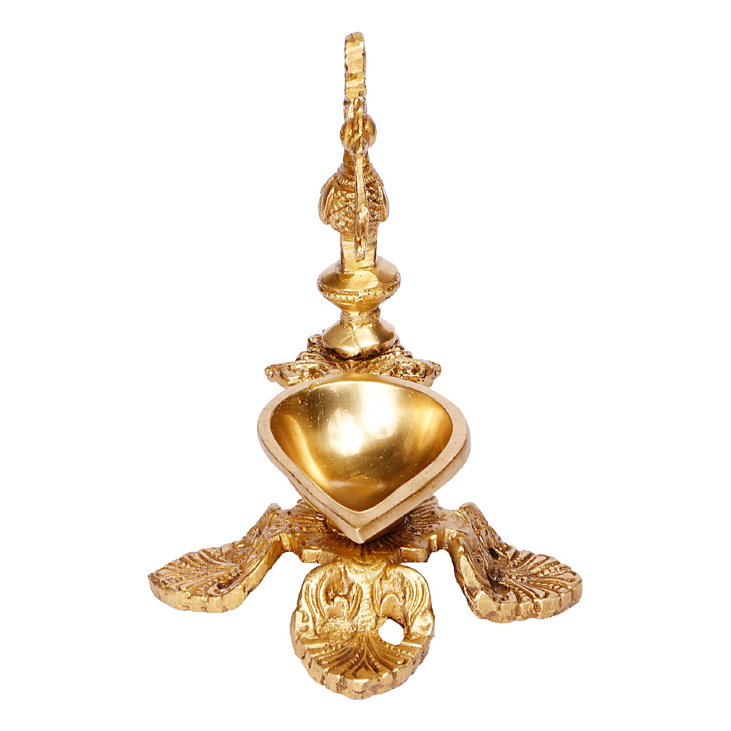 5.5 Inch Small Gold Color Brass Peacock Design Oil Diya with Base: Ideal for Home Temple Aarti and Decor - SvarupArt
