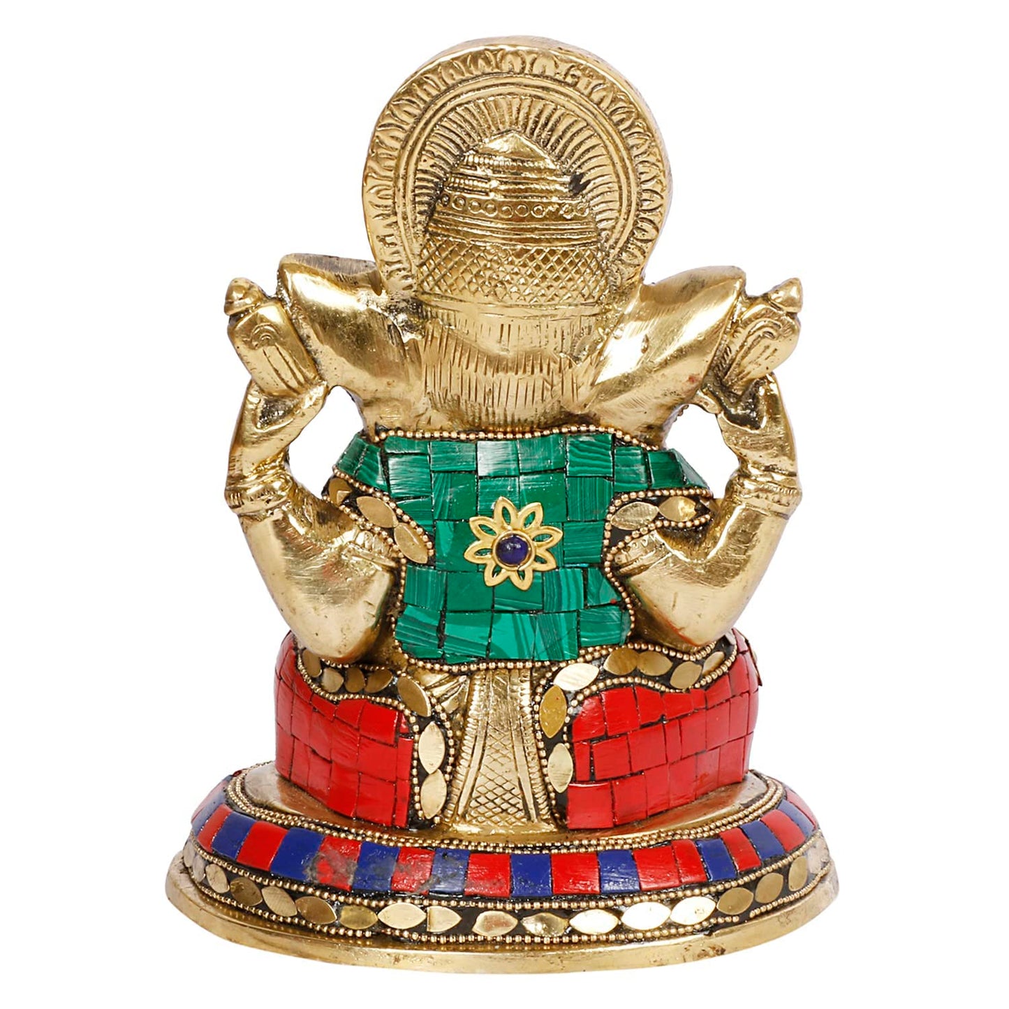 Brass Sitting Ganesha Idol In Multicolor Height 7 Inch Weight 1.8 Kg - SvarupArt