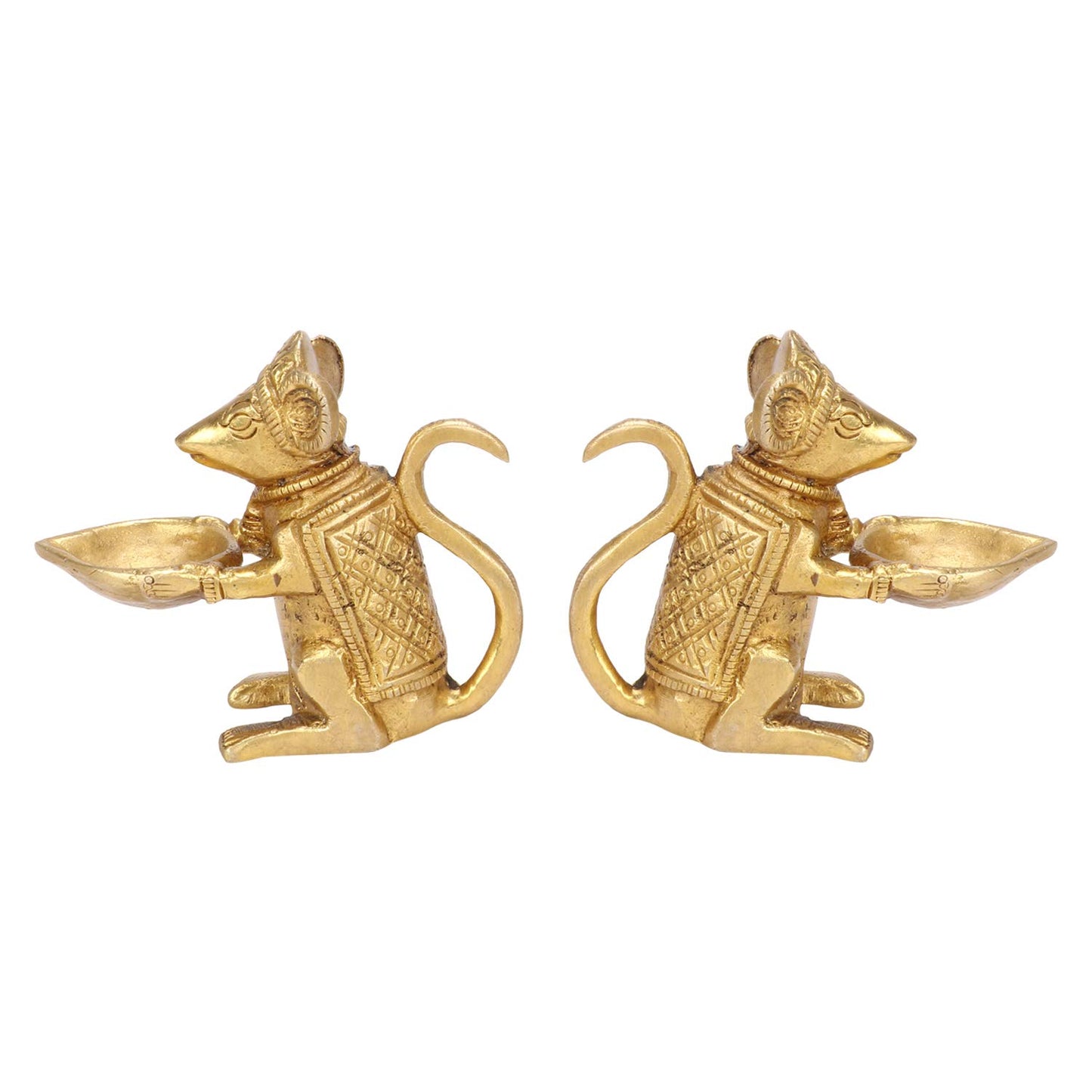 Brass Ganesha Rat Diya Oil Lamp Pair: Home Decor, Vastu Gift, Diwali Puja - SvarupArt