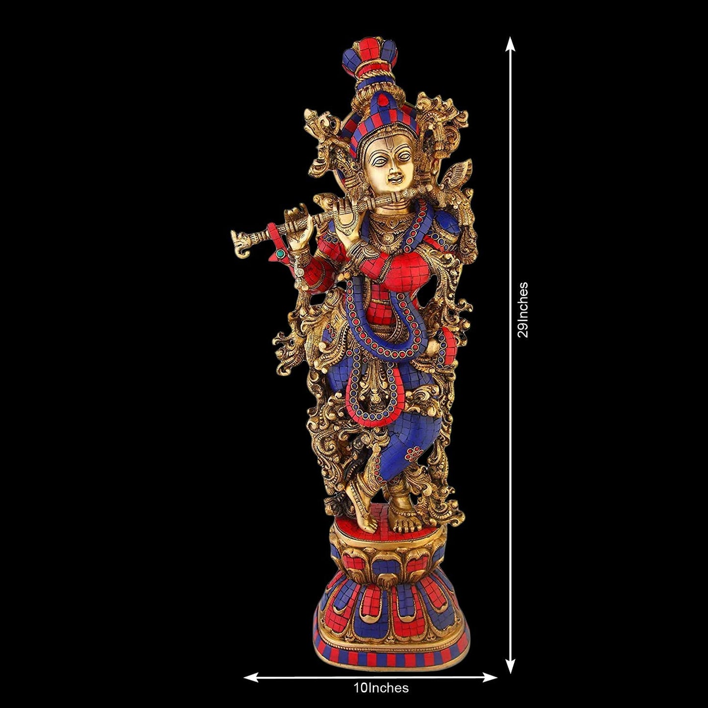 Brass Krishna Bhagwan Idol in Gold Color Height 29 Inch - SvarupArt
