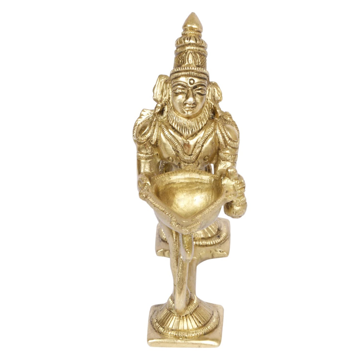 4.5 Inch Gold Color Brass Hanuman Ji Aarti Deepak with Handle: Can be used as Camphor Burner and Hand Held Arti Diya - SvarupArt