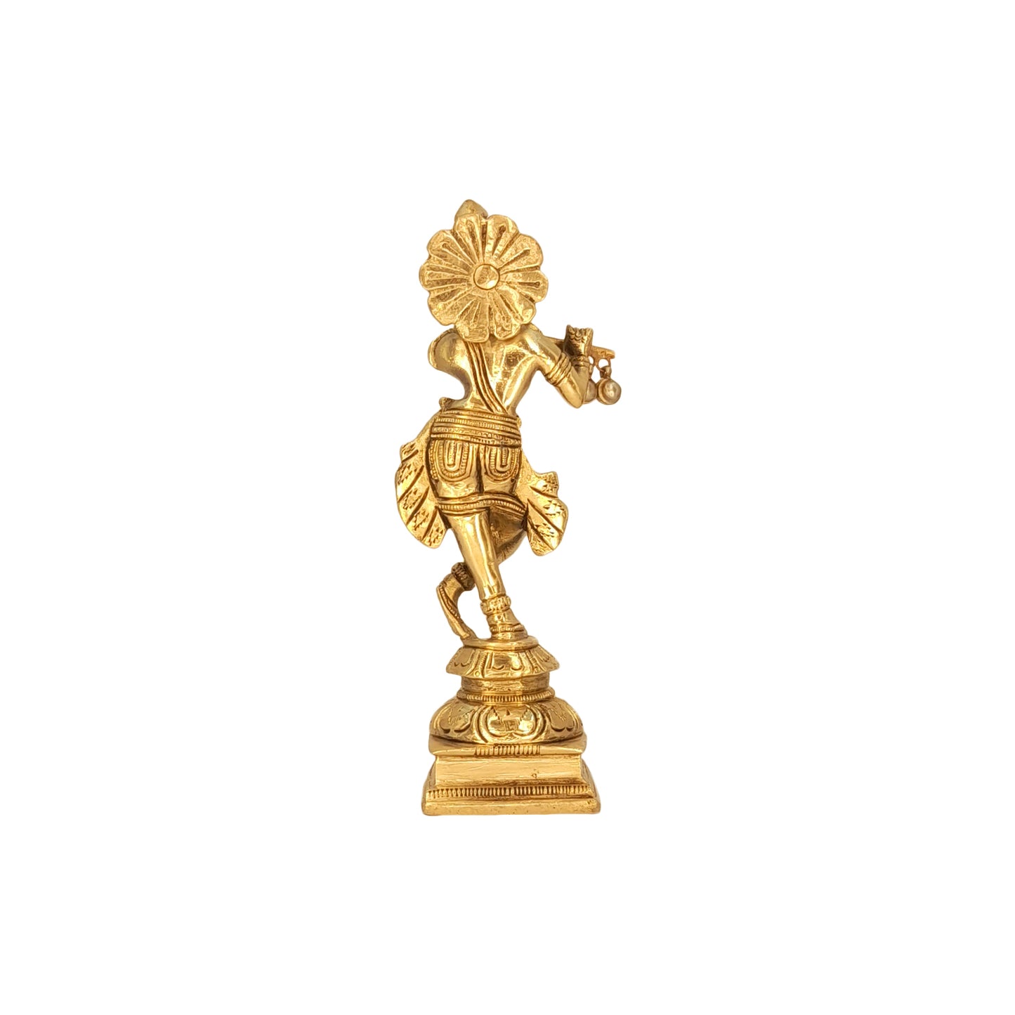 Brass Krishna Murti Playing Flute in Gold Color Height 6 Inch - SvarupArt