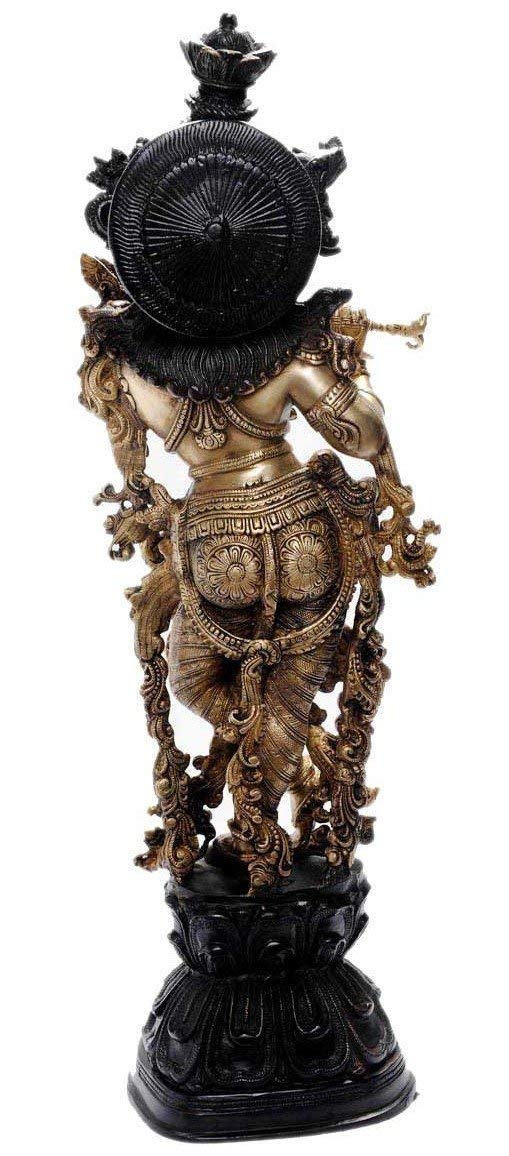 Brass Krishna Statue Murli Kishan Murti Gold Color - SvarupArt