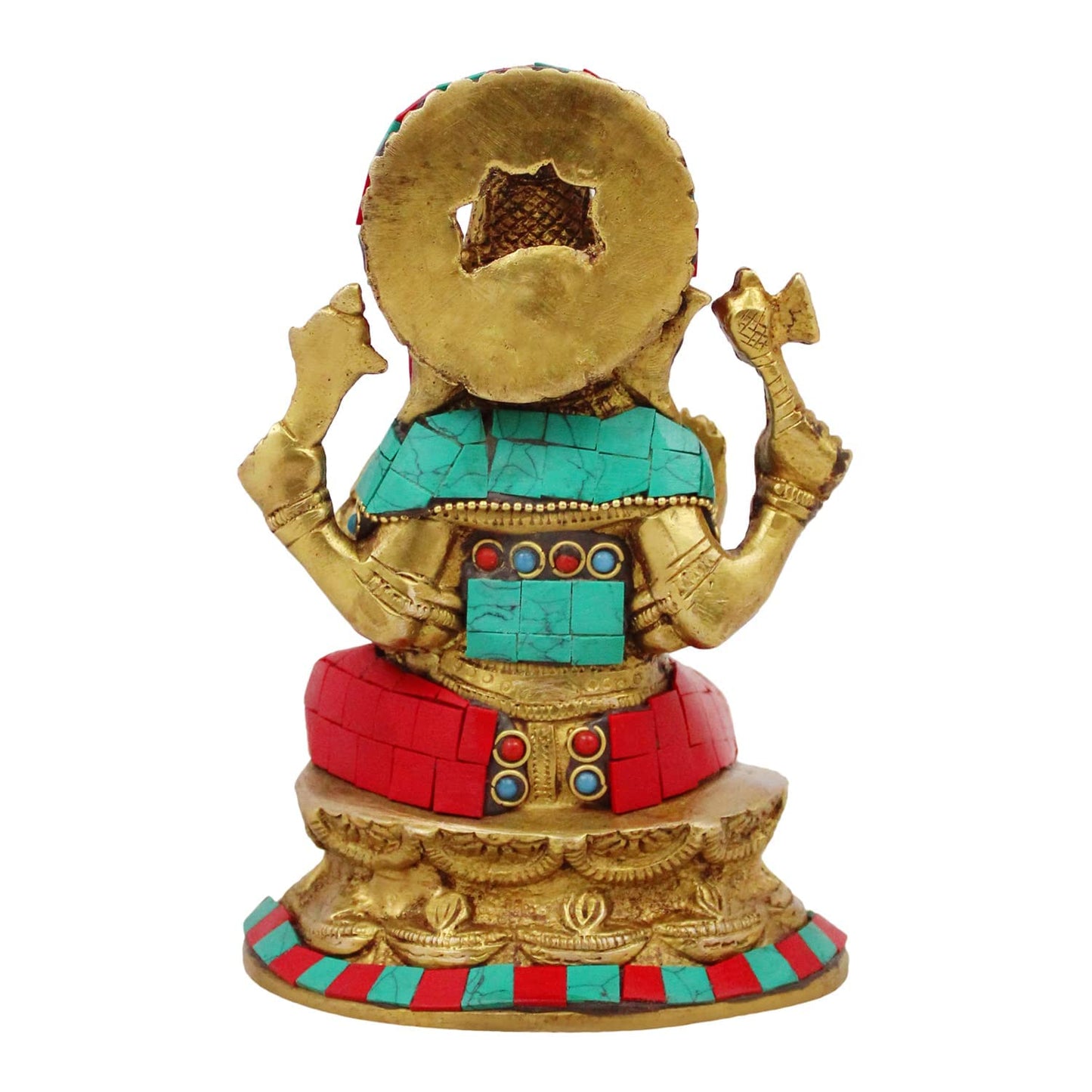 Brass Sitting Ganesha Idol In Multicolor Height 6.5 Inch Weight 1.6 Kg - SvarupArt