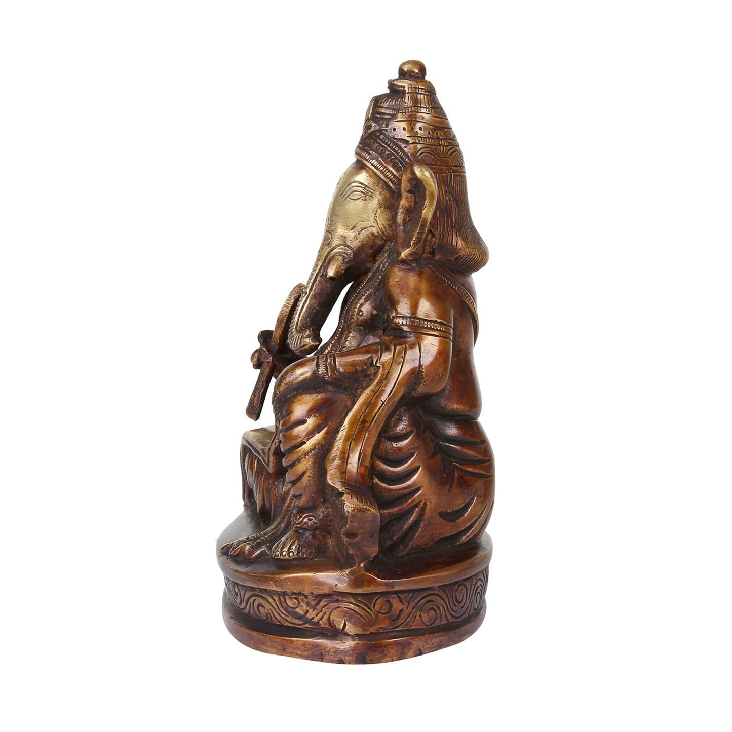 Brass Sitting Ganesha Idol In Gold Color Height 8 Inch Weight 1.1 Kg - SvarupArt