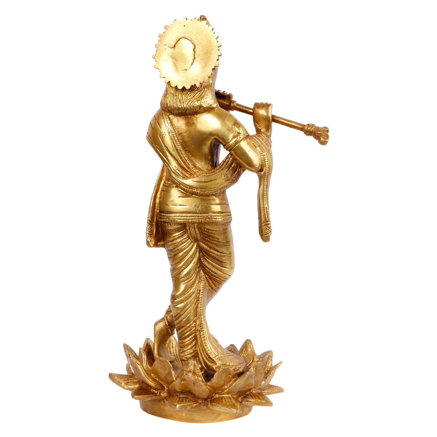 Brass Krishna Murti on Lotus in Gold Color Height 11 Inch - SvarupArt