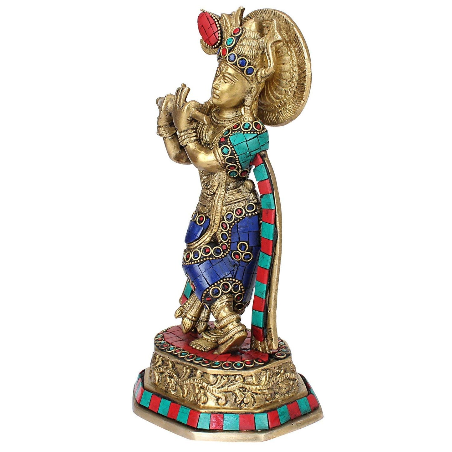 Brass Krishna Bhagwan Murti in Multicolor Height 10 Inch - SvarupArt