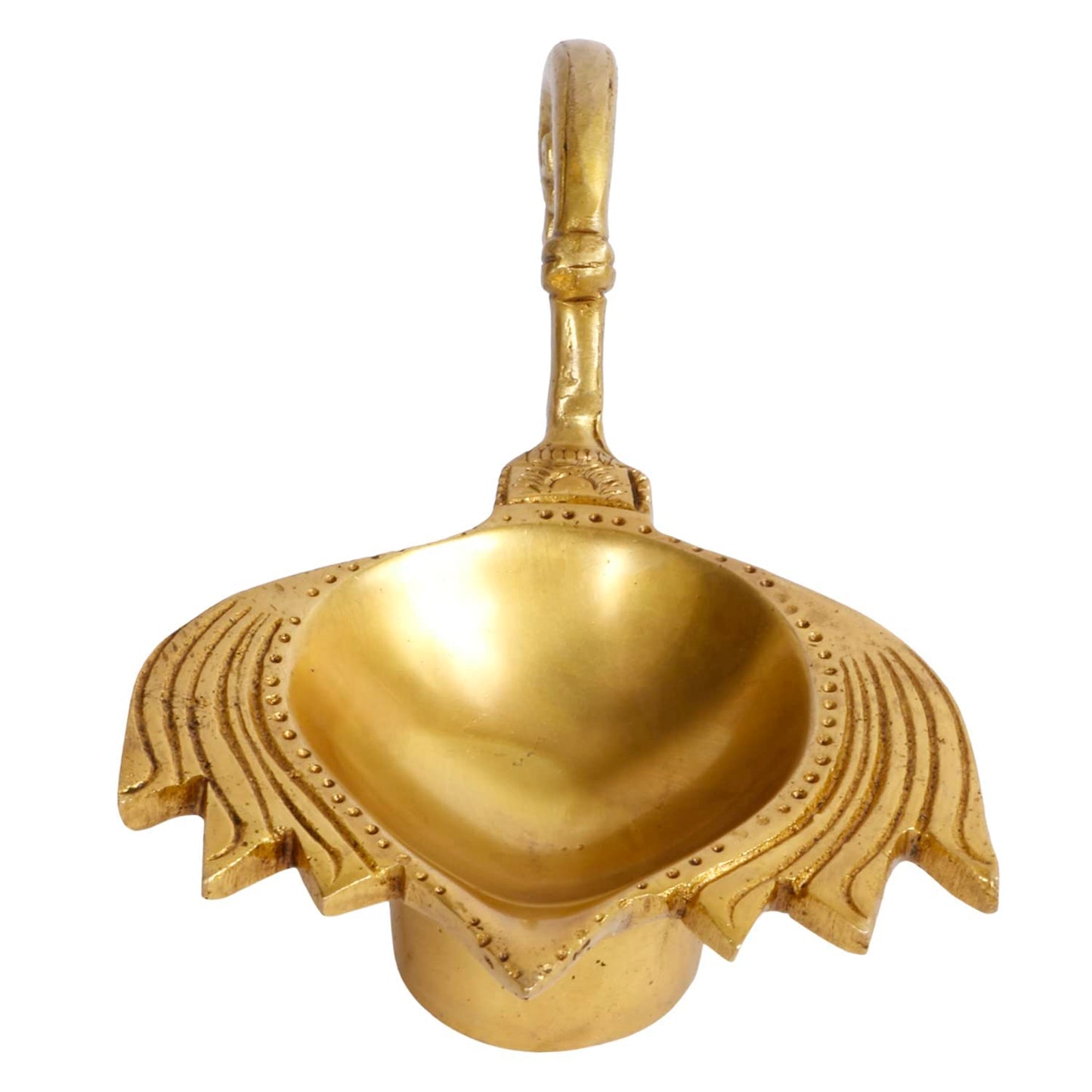 2.75 Inch Gold Color Brass Diya: Handheld for Temple Aarti, Camphor Burn & Puja. - SvarupArt
