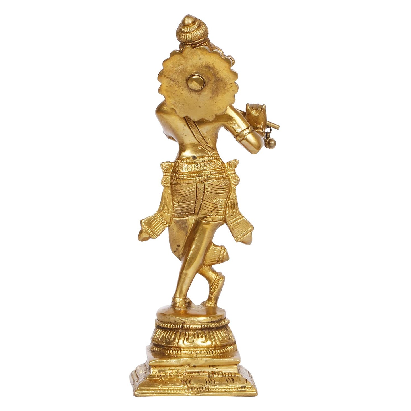 Brass Krishna Bhagwan Idol in Gold Color Height 8 Inch - SvarupArt
