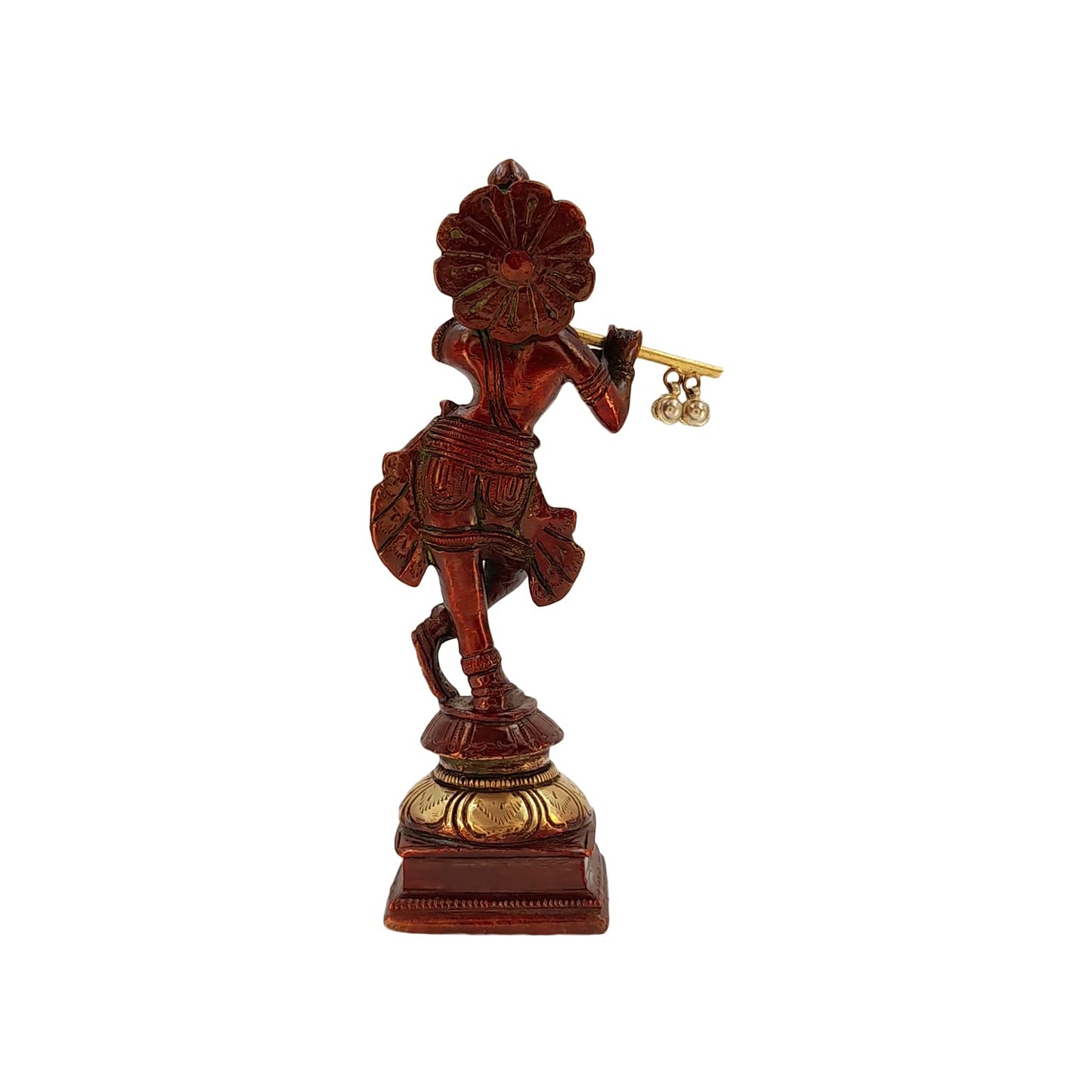 Brass Krishna Bhagwan Idol in Brown Color Height 6 Inch - SvarupArt