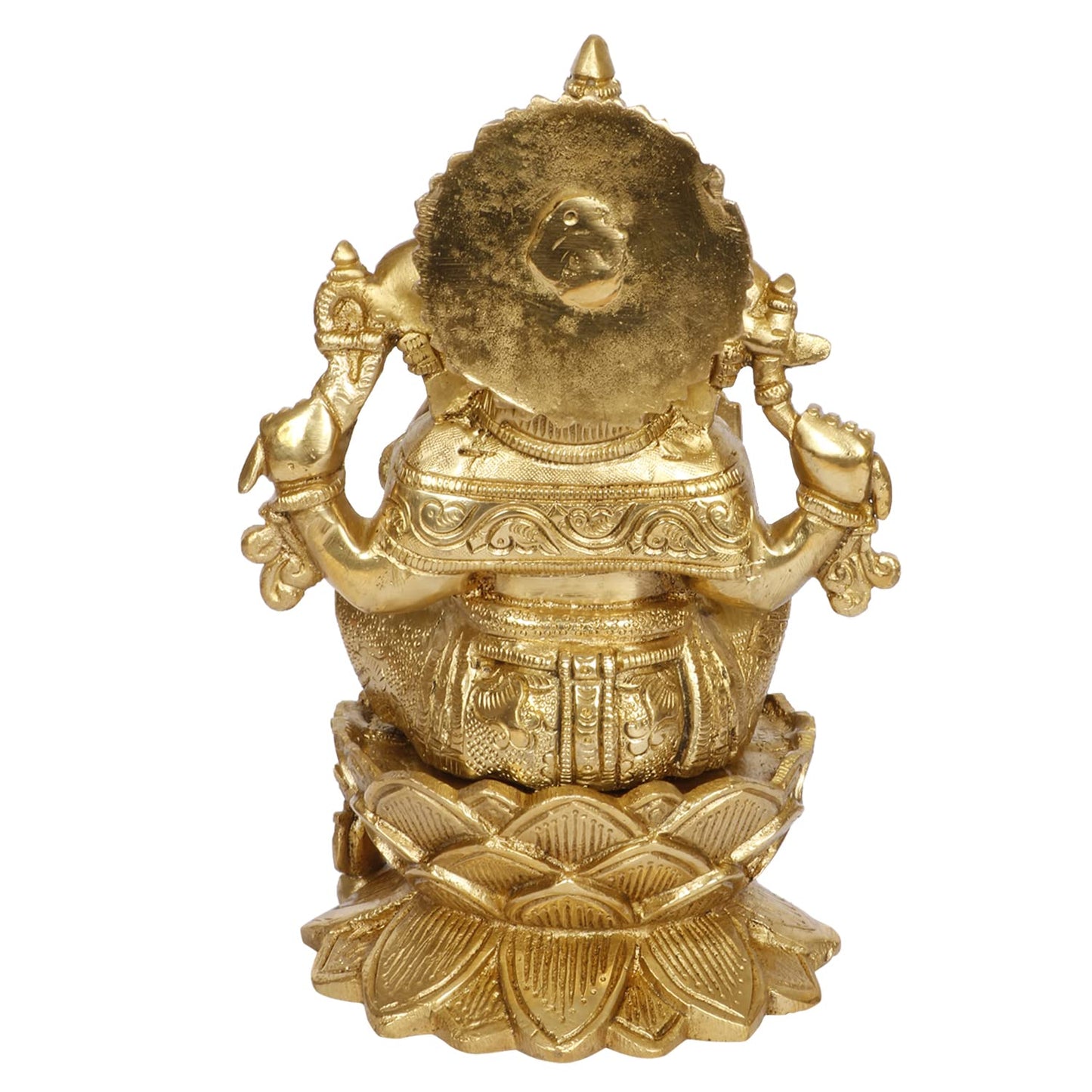 Brass Sitting Ganesha Idol In Gold Color Height 7.5 Inch Weight 2.8 Kg - SvarupArt