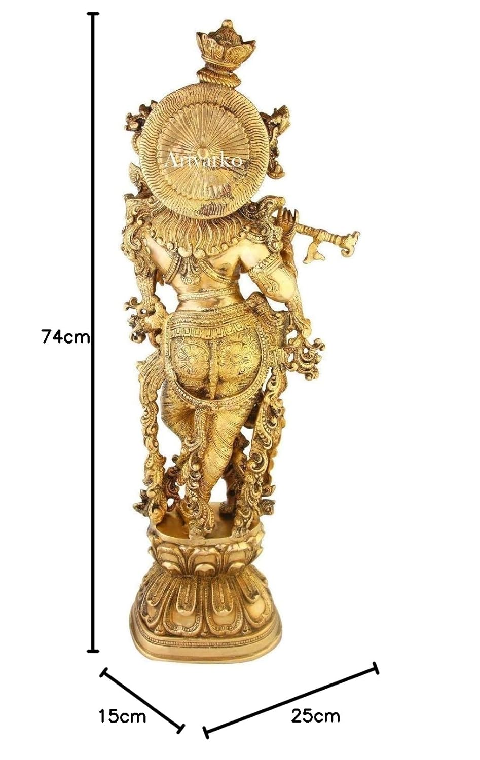 Brass Krishna Idol in Gold Color Height 29 Inch - SvarupArt