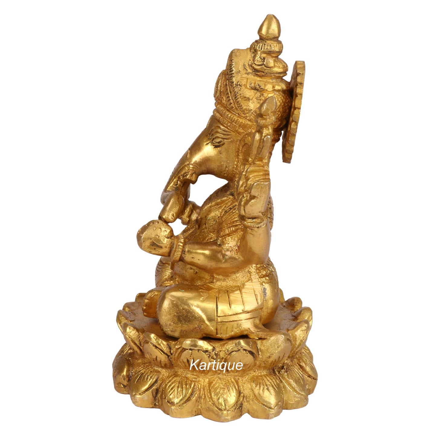 Brass Ganesha sitting On Lotus Idol In Gold Color Height 6 Inch Weight 1.5 Kg - SvarupArt