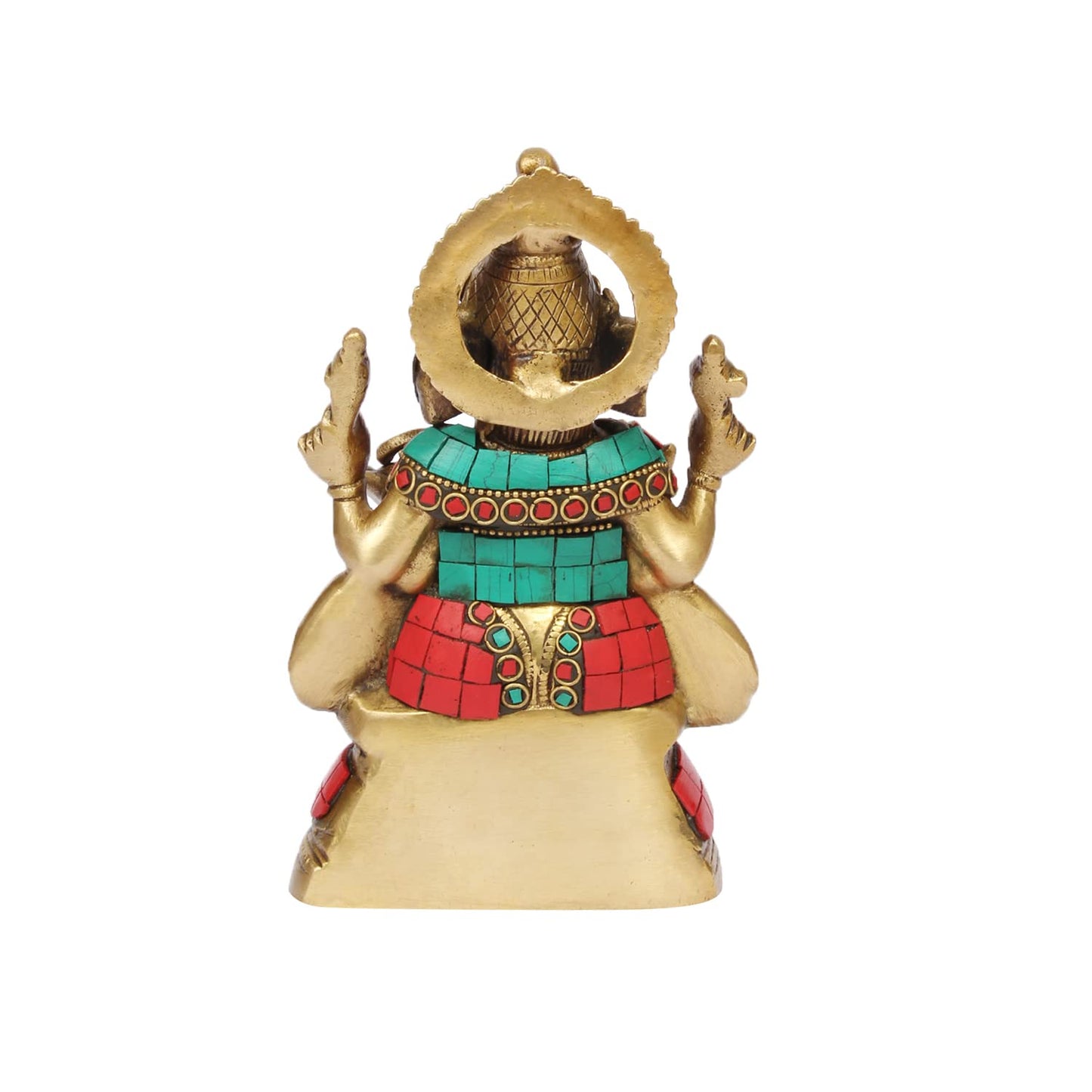 Brass Sitting Ganesha Idol for Mandir in Multicolor for Living Room Height 5.5 Inch Weight 1.4 Kg - SvarupArt