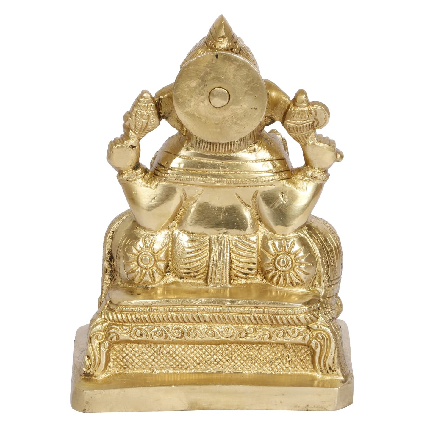 Brass Sitting Ganesha Idol In Gold Color Height 8 Inch Weight 2.2 Kg - SvarupArt