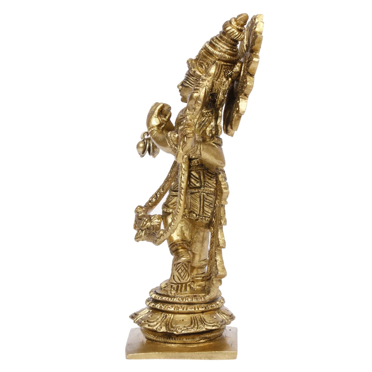 Brass Idol of Krishna with Flute in Hand Gold Color 5.5 Inch Height - SvarupArt