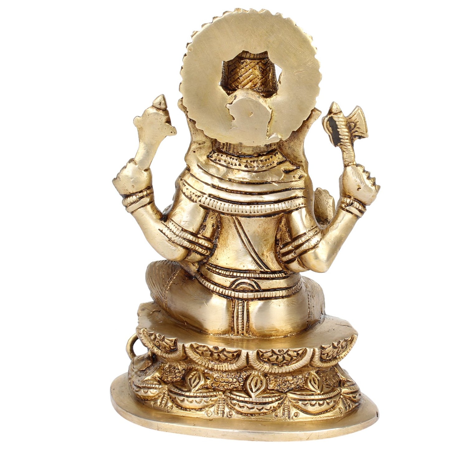 Brass Blessing Ganesha Idol In Gold Color Height 5.5 Inch Weight 1.4 Kg - SvarupArt