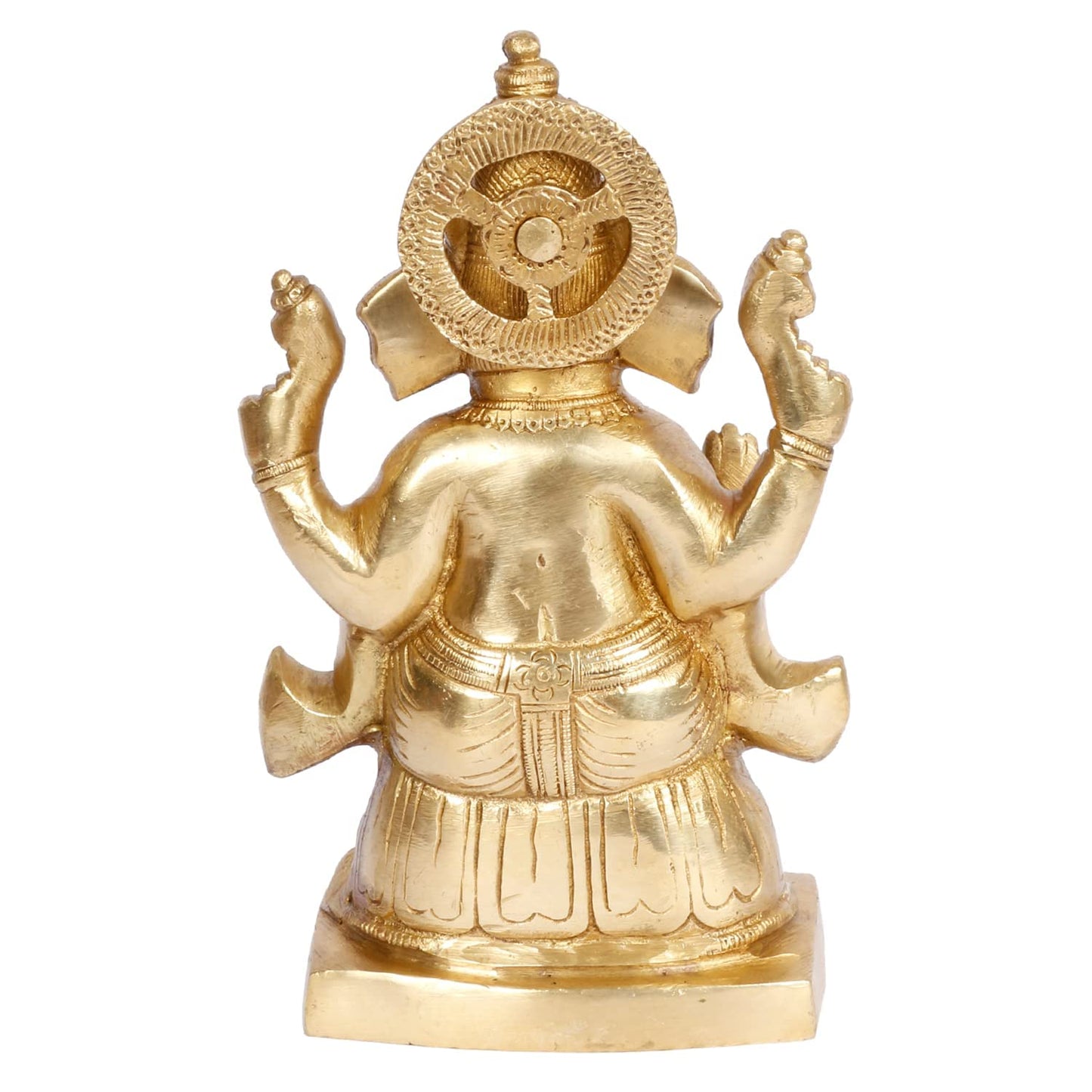 Brass Sitting Ganesha Idol In Gold Color Height 5.5 Inch Weight 1.5 Kg - SvarupArt