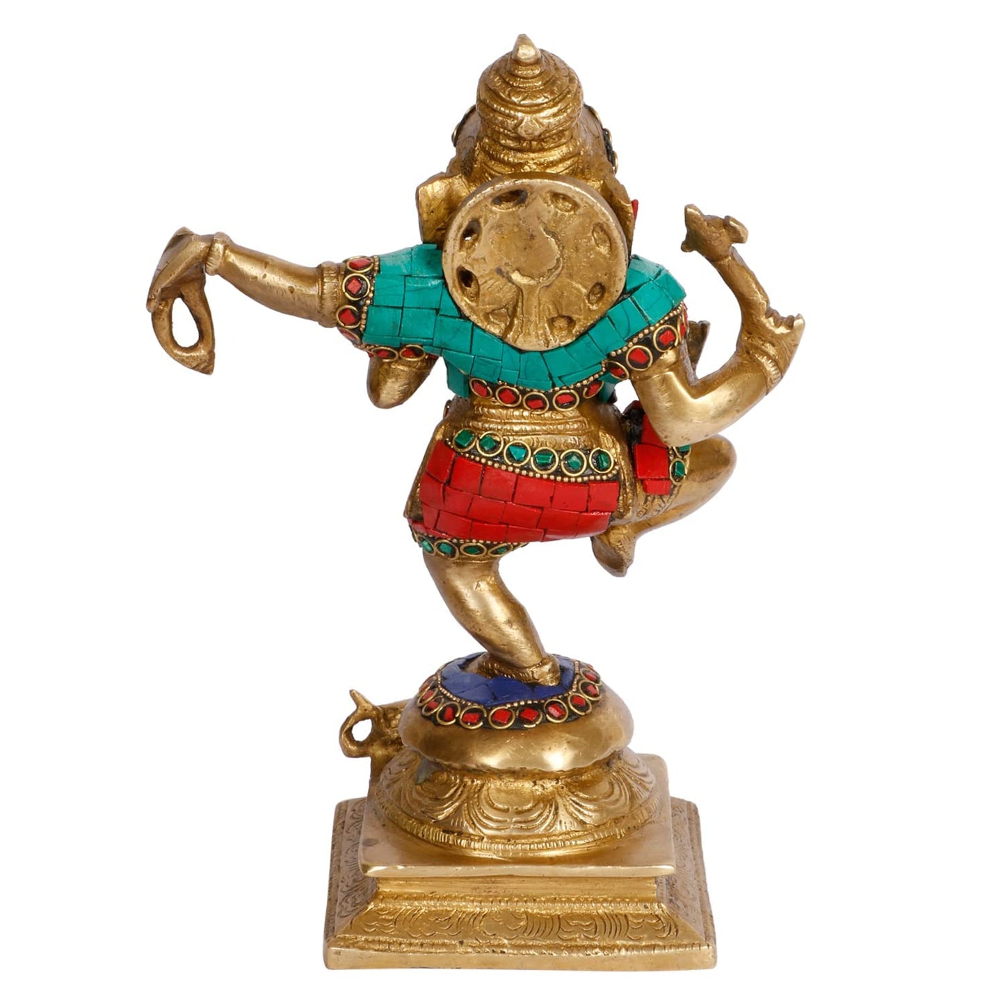 Brass Dancing Ganesha Idol In Multicolor Height 7 Inch Weight 2.4 Kg - SvarupArt