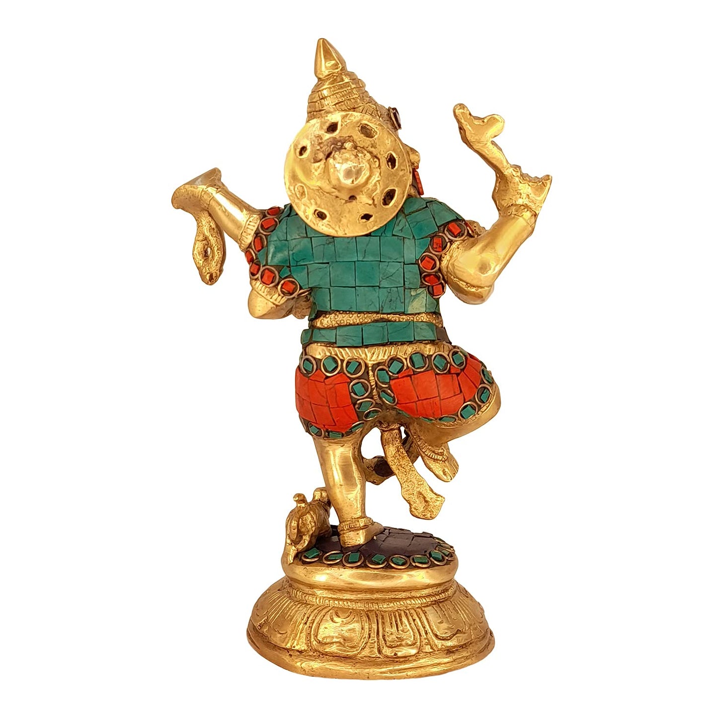 Brass Dancing Ganesha Idol In Multicolor Height 7 Inch Weight 1.9 Kg - SvarupArt