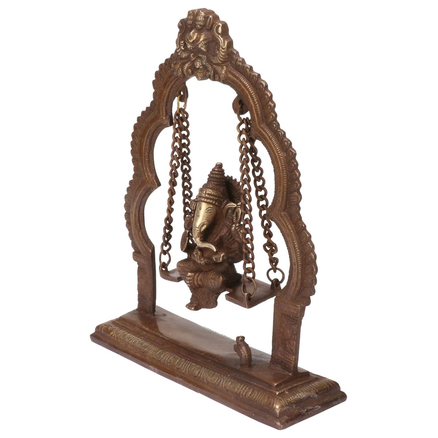 Brass Jhula Ganesha Idol In Gold Color Height 5 Inch Weight 1.7 Kg - SvarupArt