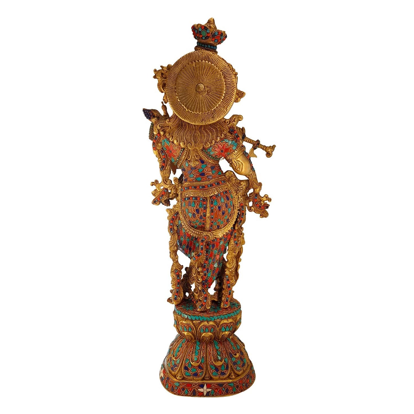Brass Krishna Murti in Multicolor Height 29 Inch - SvarupArt