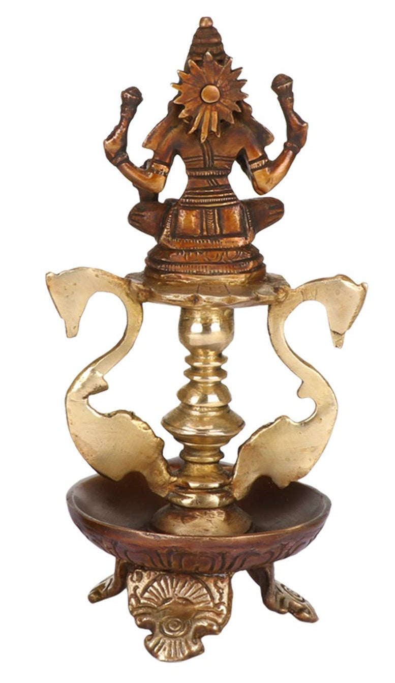 8 Inch Gold Color Brass Laxmi Diya Oil Lamp: Perfect for Temple Aarti, Deepak Pooja, and Jyot Lighting - SvarupArt